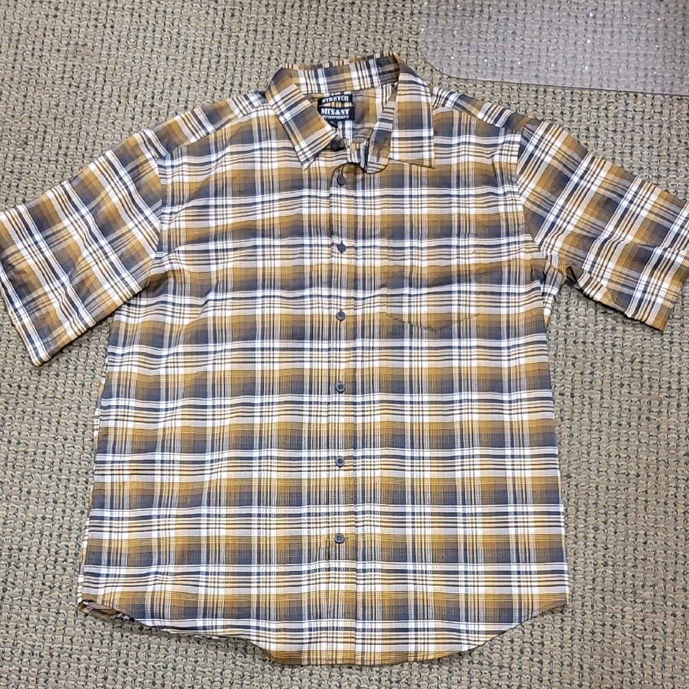 Stylish Men's Plaid Button-Down Shirt - Gold and Gray